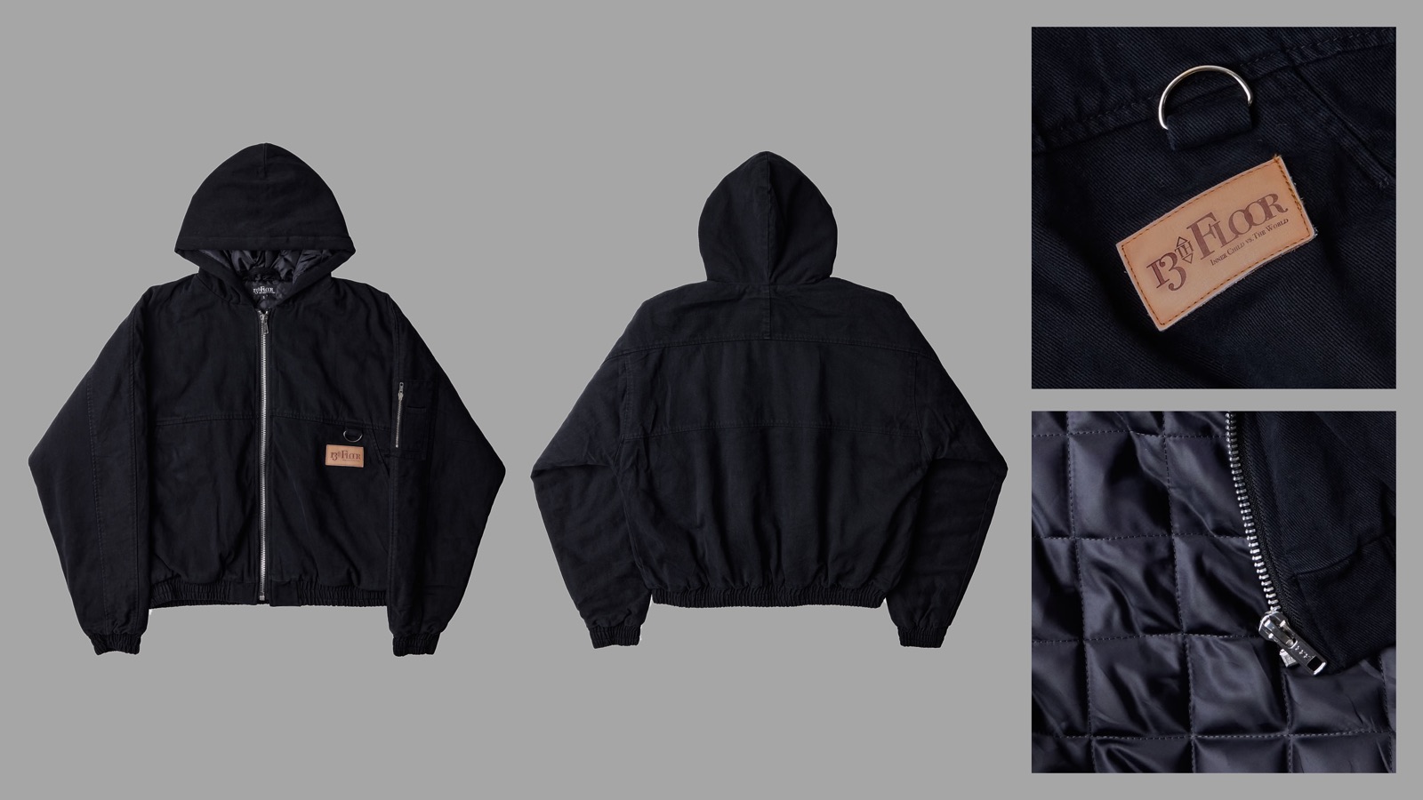 Reference sheet for the 13th Floor hooded workwear bomber