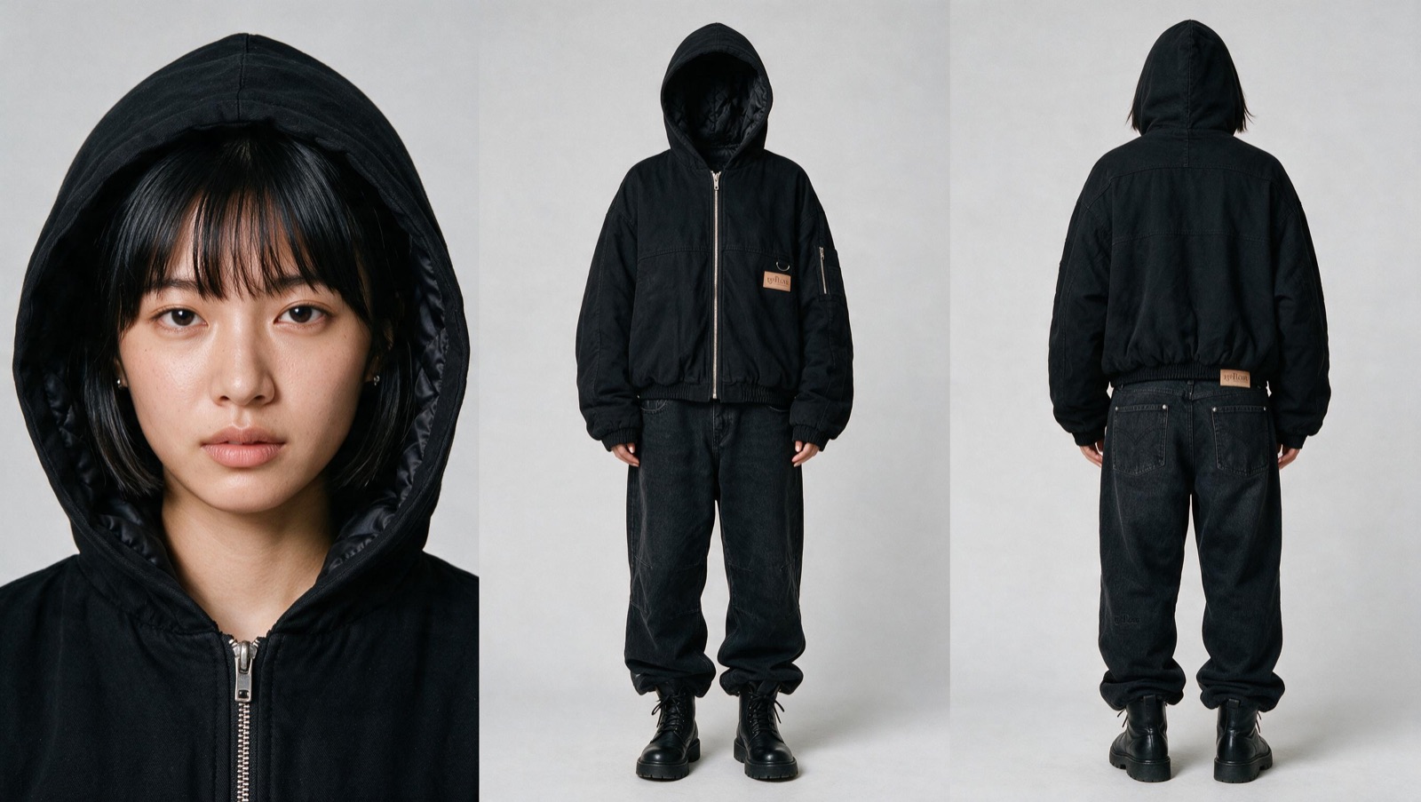 Character sheet for the Tokyo model in the bomber and jeans